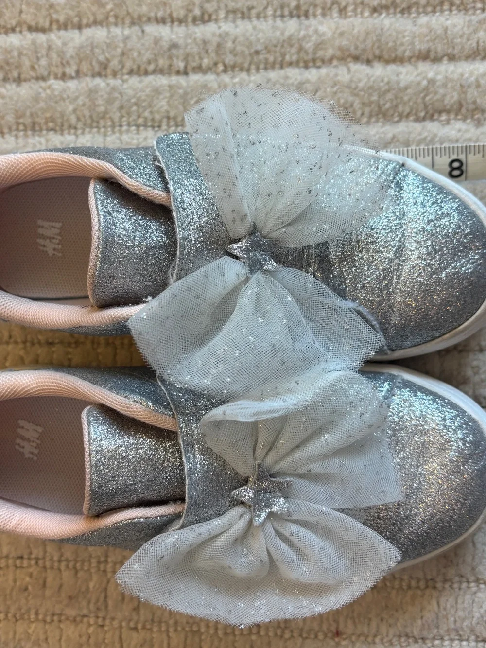 H&M Silver Glitter Kids Slip-On Sneakers with Tulle Bow